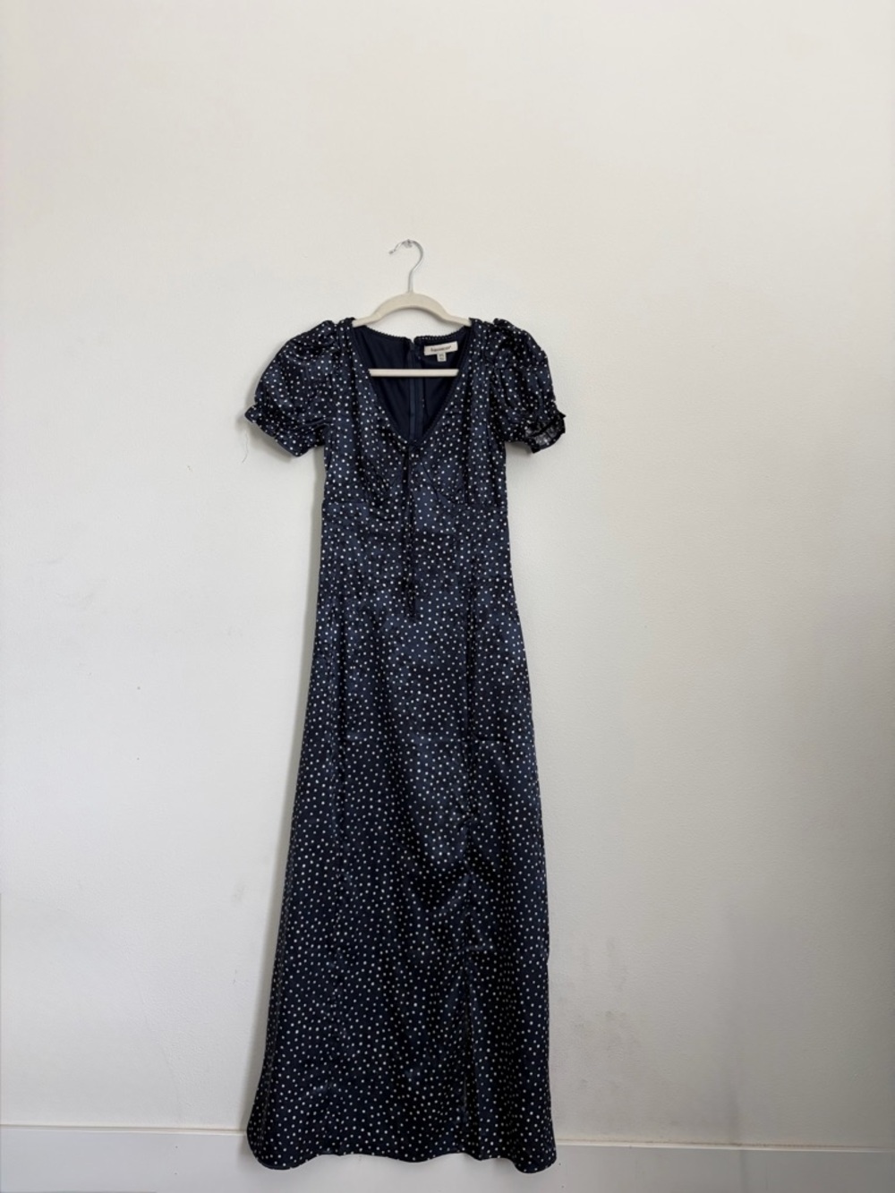 Francesca's Collections Navy and White Polka Dot Maxi Dress